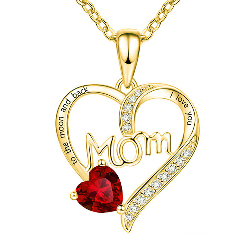 Mom heart-shaped engraved diamond necklace Mother's Day gift