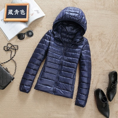 Ultra-light Plus Size Thin Down Jacket Women Autumn Winter Slim Short Hooded Warm White Duck Down Coat Women's Outerwear