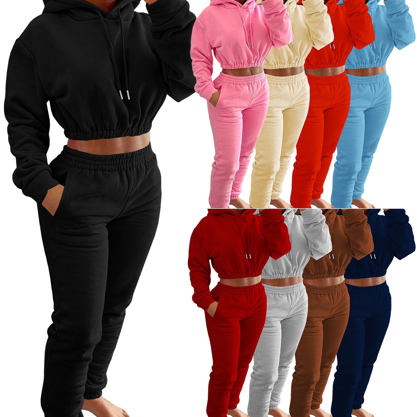 Women's Spring And Winter Plush Sports Casual Suit Hoodie+Jogging Pants Two-Piece Set