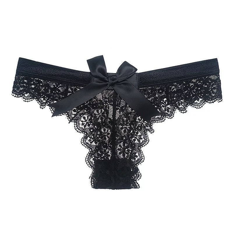 Sexy and playful lingerie, women's lace transparent bow underwear, triangle pants, thong pants