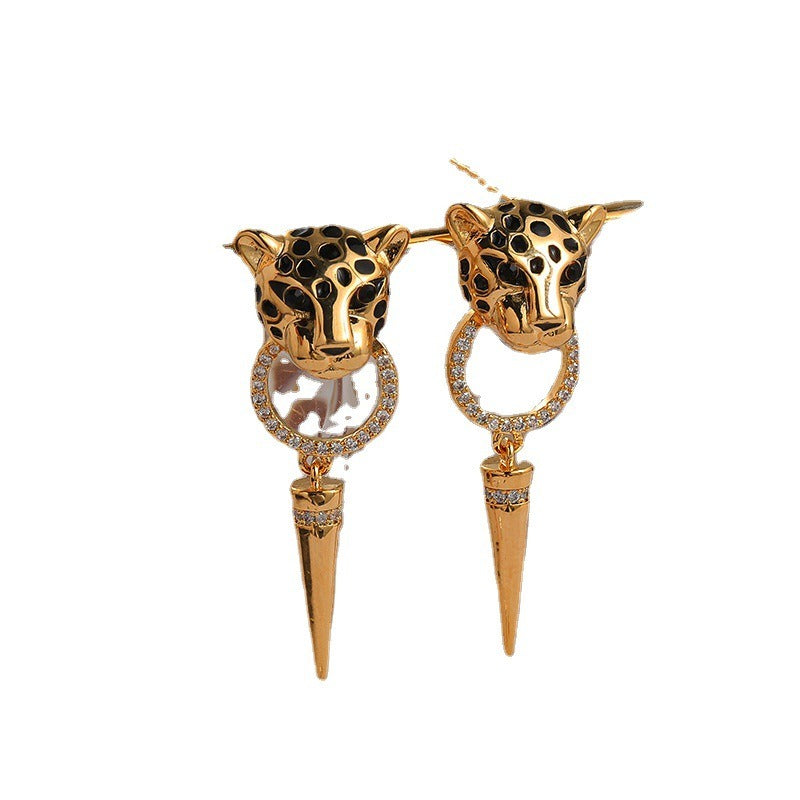 European and American Leopard personality hip-hop trendy gold earrings light luxury atmosphere niche design earrings