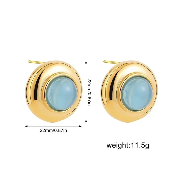 New Trend Waterproof Anti Allergic Metal Geometric Irregular Drop Earrings Gold Plated PVD Chunky Texture Zircon C Ear Stud Hoop