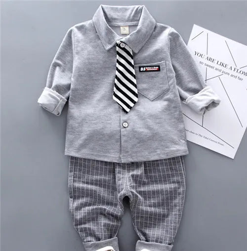 New style two-piece set of stylish spring clothing for small and medium-sized boys men's baby shirt dress children's clothing