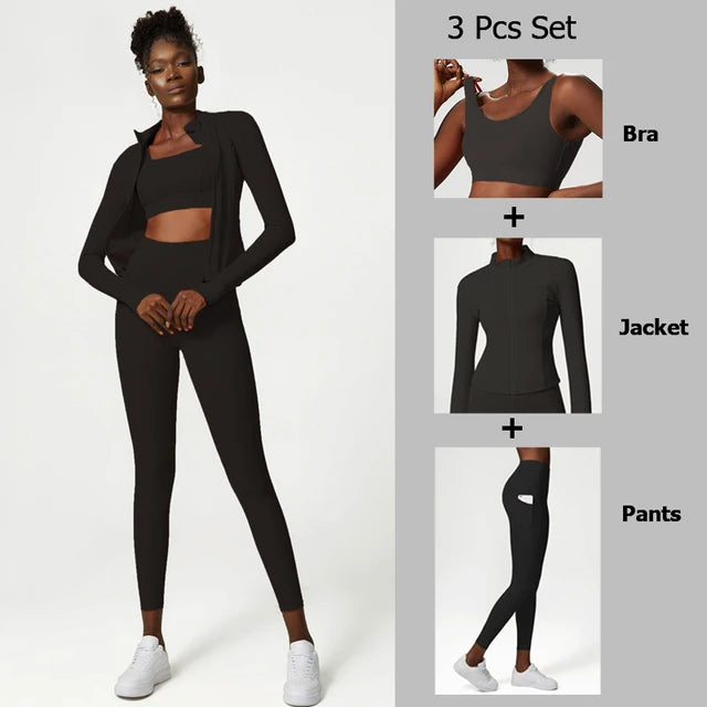 Yoga suit set women's three piece set oversized sports and fitness suit set