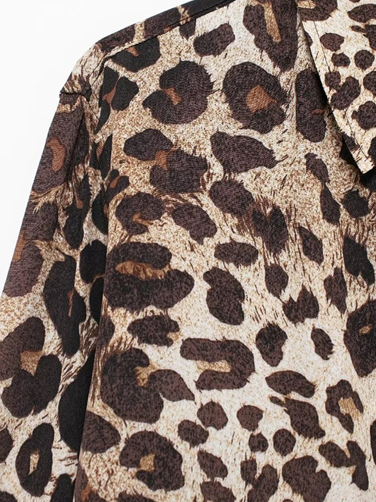 Flip collar single breasted animal print versatile shirt for women