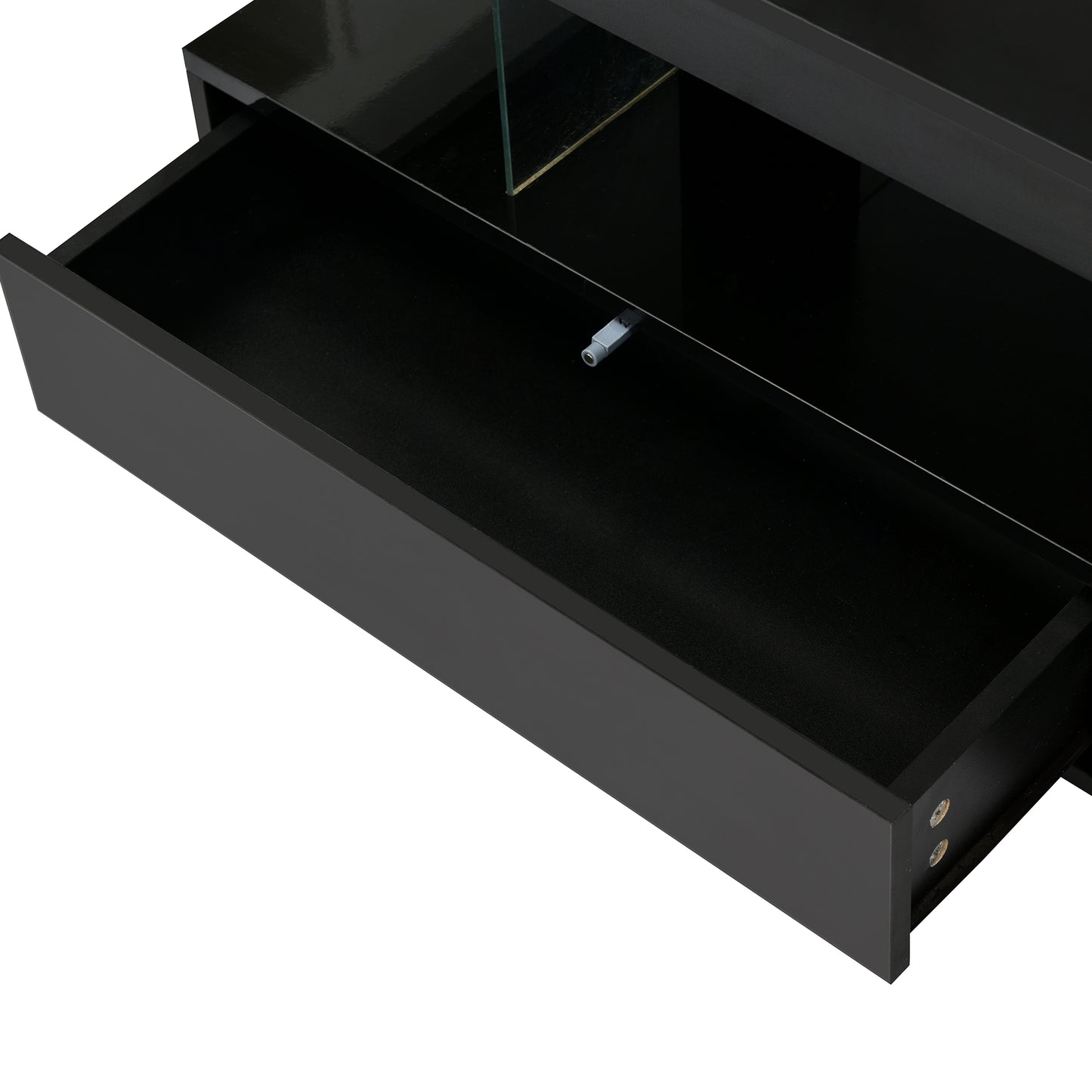 U-Can LED coffee table with storage space, modern central table with 2 drawers and display rack, equipped with LED lights, black