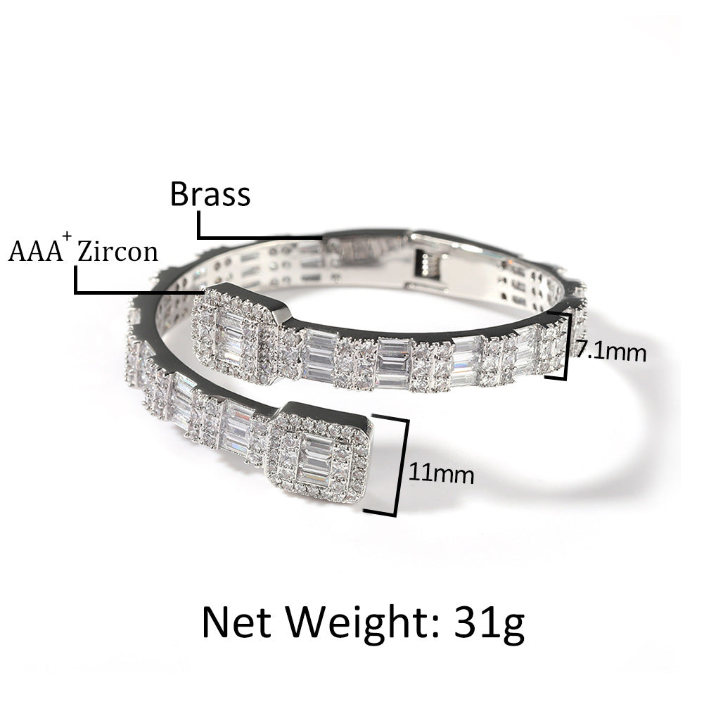 Fashionable Opening Bracelet Ins Style Diamond Set Interwoven Two Color Bracelet Personalized Hip Hop Men's Handpiece