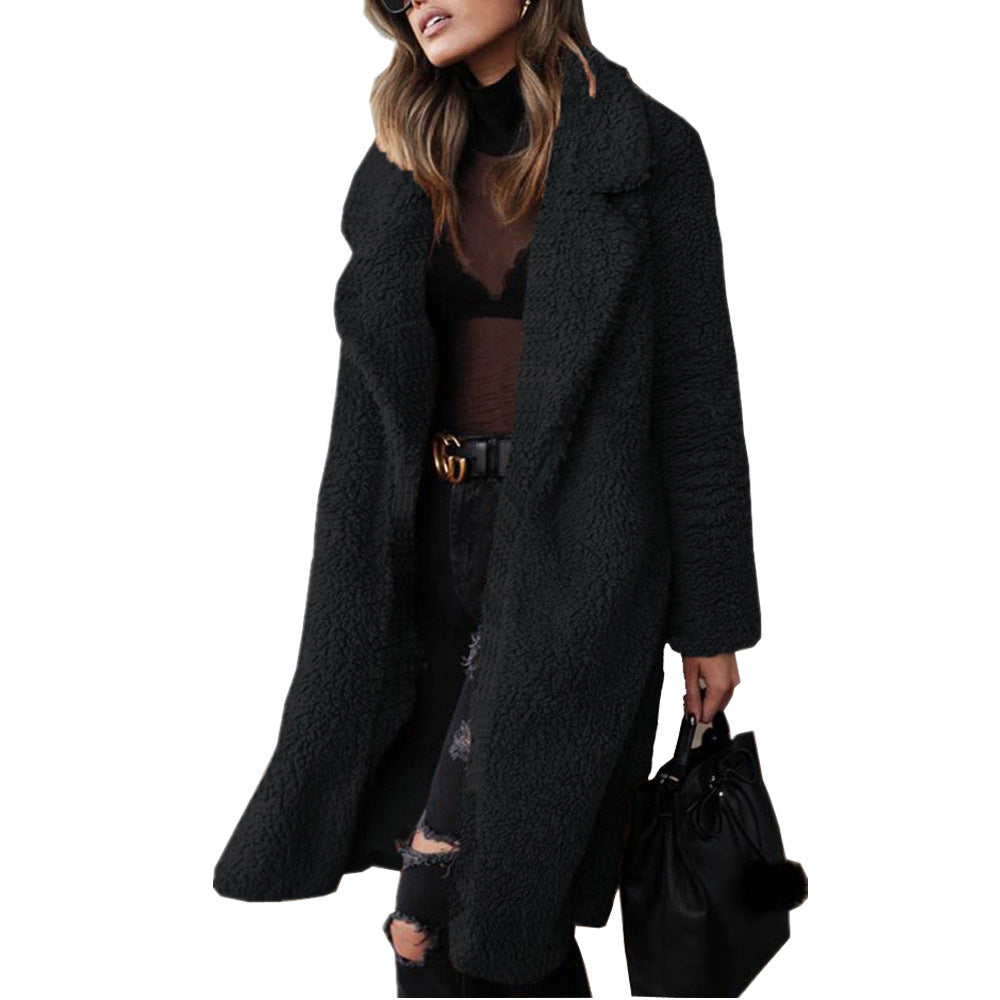 Long sleeved lapel women's plush top long coat lamb velvet double-sided velvet