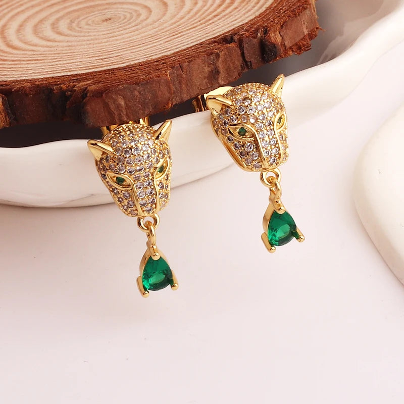 Newly Designed Gold Plated Zircon High Quality Fashion Luxury Animal Leopard Earrings Hip Hop Personality Jewelry For Women