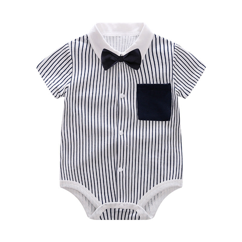 Baby Bodysuit Summer Short Sleeve Baby Full Moon Clothing Newborn Thin Gentleman Ha Clothing Creeper