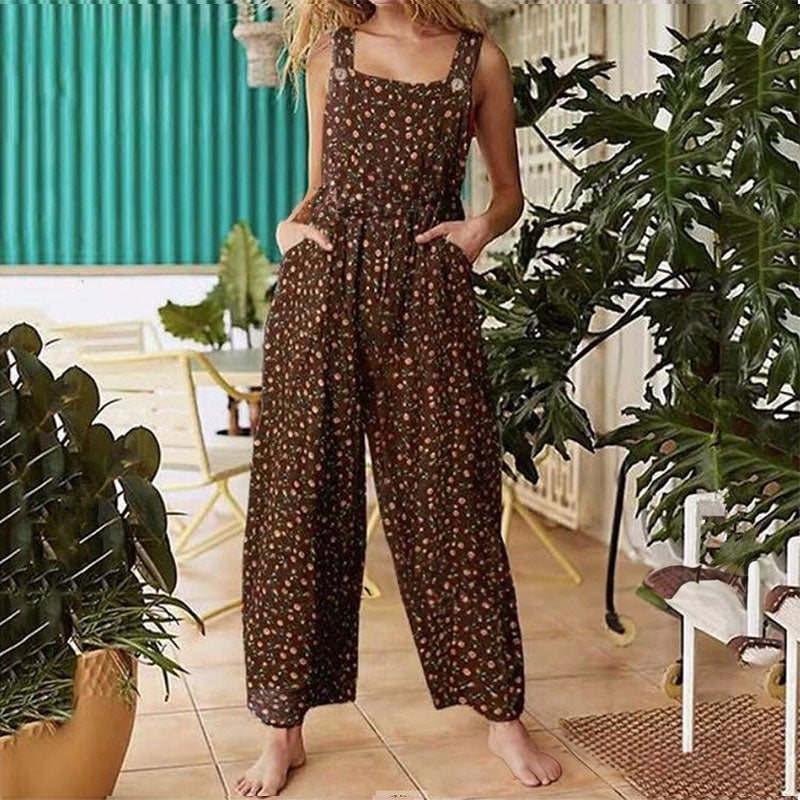 Women’s Jumpsuit Casual Sleeveless Loose Wide Leg Jumpsuit Plus Size Suspender Long Baggy Pants Rompers Overalls With Pockets