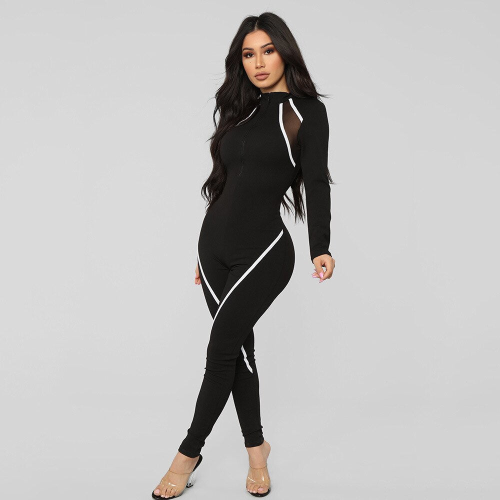 Black Full Sleeve Women Sports Jumpsuit