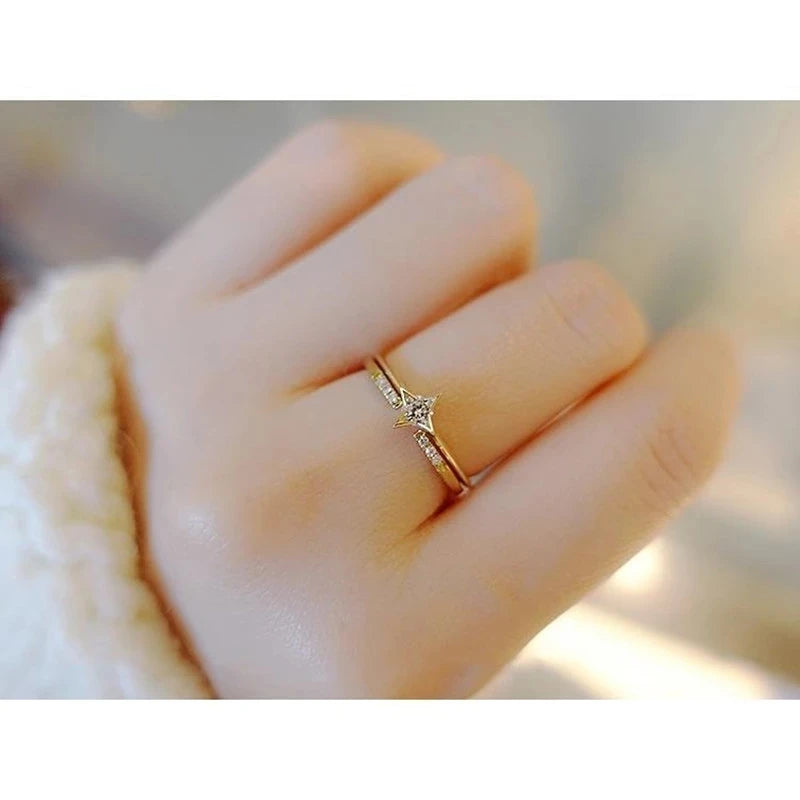 925 Sterling Silver Single Zircon Ring Simple Geometric Slim Finger Party Wedding Gold Ring Accessories Jewelry