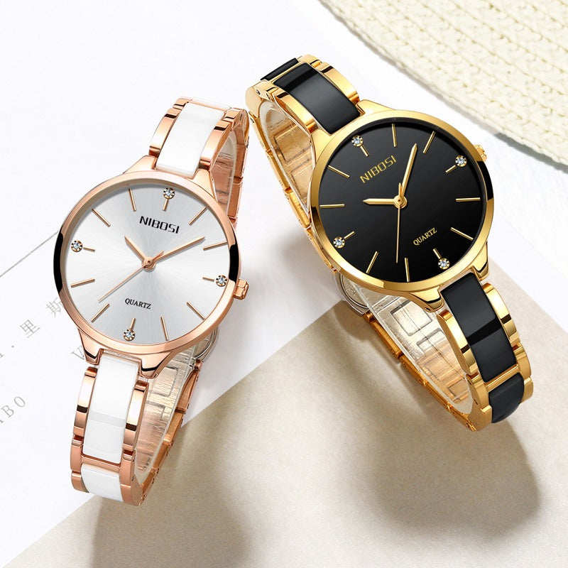 NIBOSI Luxury Ceramic Bracelet Watches Ladies Creative Quartz Watch For Women Female Clock Relogio Feminino Montre Femme 2330