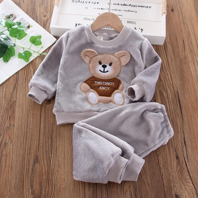 New Autumn Winter Baby Clothes Pajamas Sets Girls Pajamas Children Warm Flannel Fleece Catoon Bear Kids Sleepwear Home Suit 1-6Y