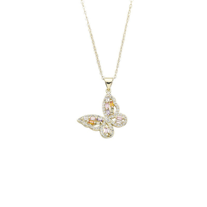 Fashion Copper Inlaid Zircon Butterfly Necklace for Women