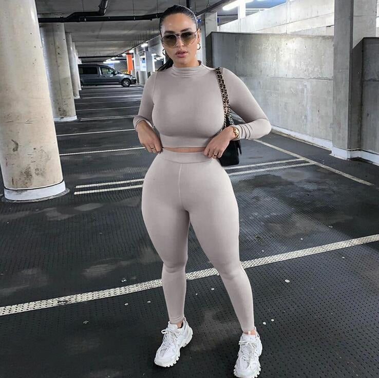 Women's casual two-piece slim fitting long sleeved sports set