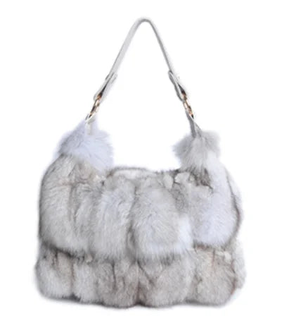 Women Winter Real Fox Fur Handbag Luxury Genuine Fur Party Bag Tote Designer High Quality Real Silver Fox Fur Handbags Female