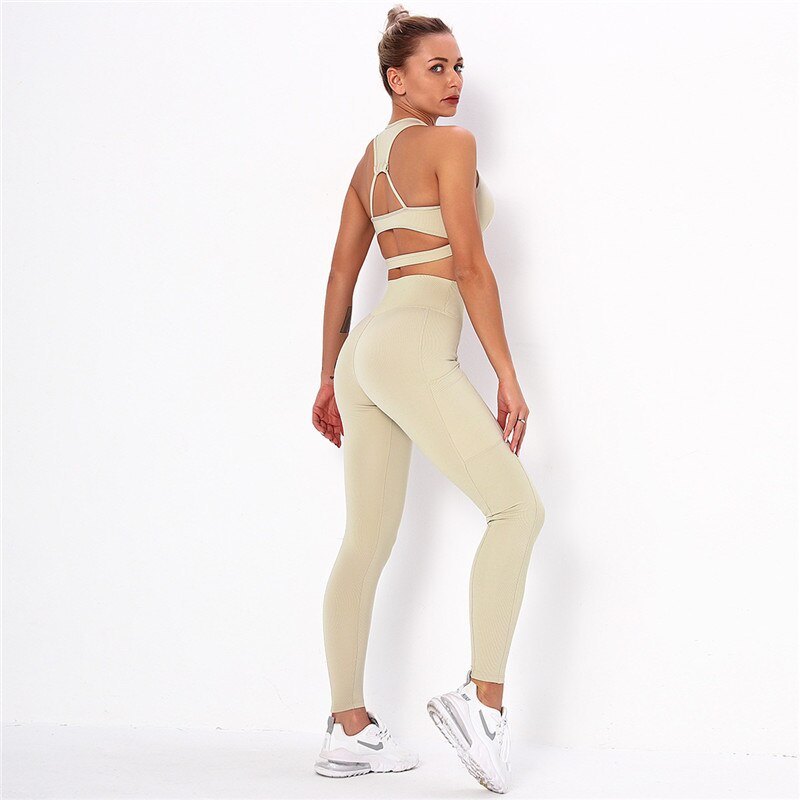 Striped Sports Suits Gym Training Yoga Leggings Sets Women Tracksuits Fitness Outfit Running Workout Sets