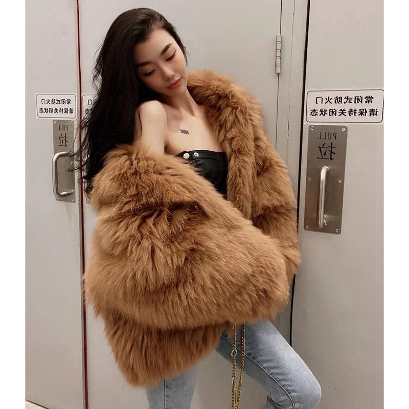 Double sided woven faux fur coat, women's bat sleeves, big hat, lazy style, Korean version