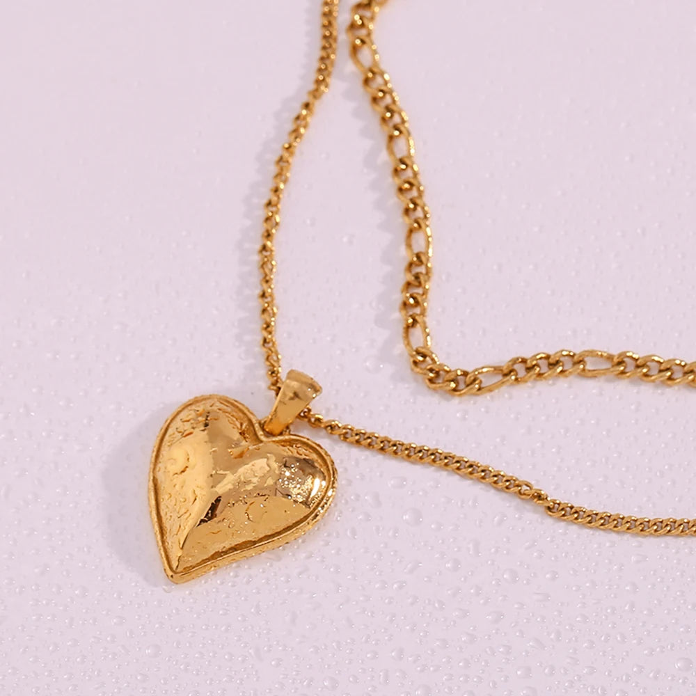 Holiday Vocation Mothers Day Gift Gold Plated Casting Heart Pendant Double Layers Necklace Waterproof Stainless Steel Jewelry