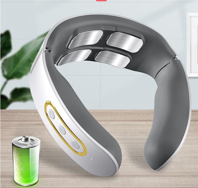 USB Rechargeable 4 Heads Cervical Spondylosis Massager Intelligent Whole Body Meridian Massage Pulse Kneading Heating Neck Protector