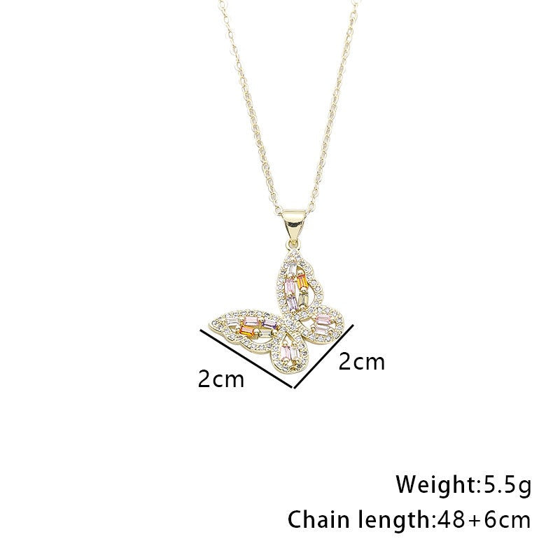 Fashion Copper Inlaid Zircon Butterfly Necklace for Women