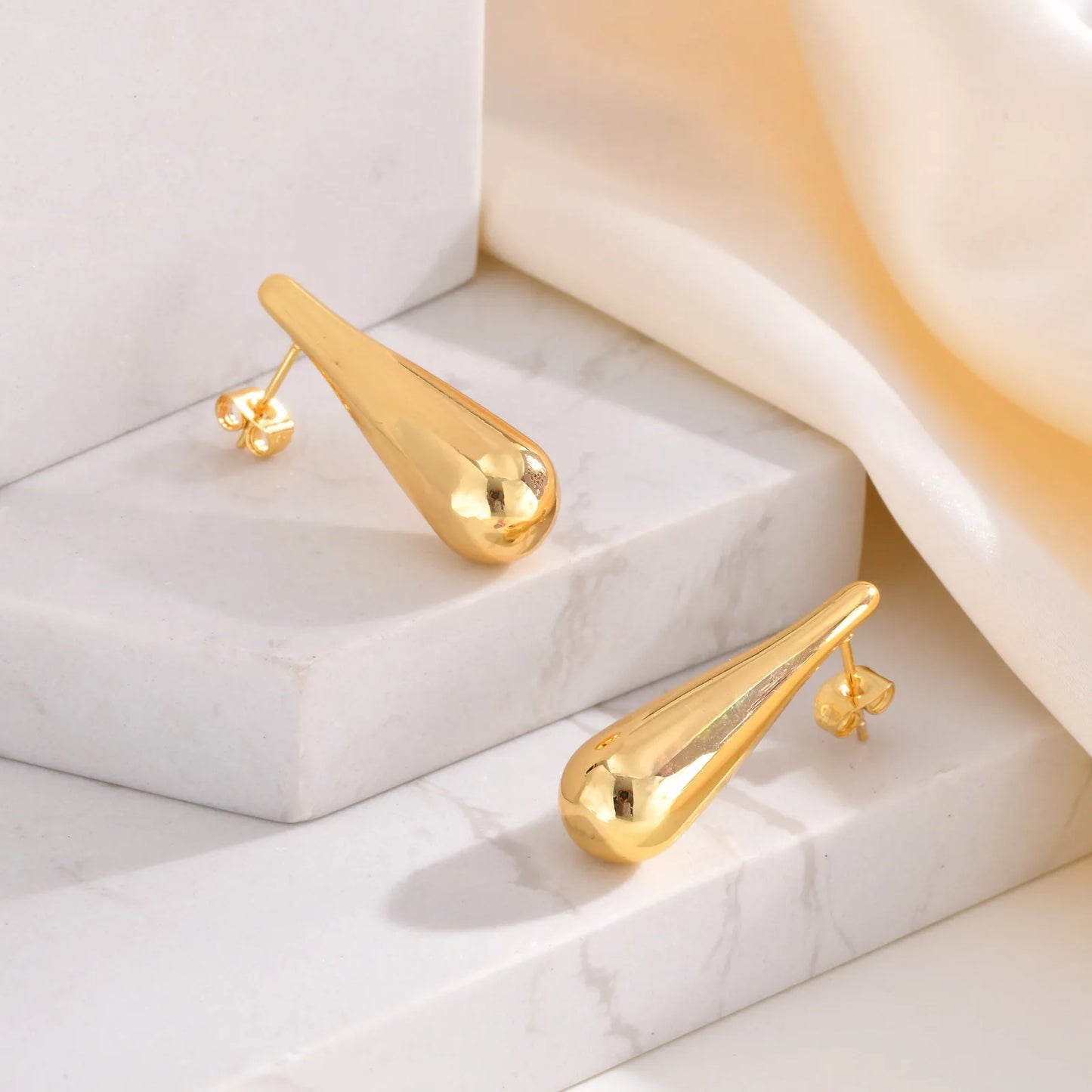 Women Waterdrop Gold Plated Earrings, Simple Stainless Steel Minimalist Fashion Trendy  INS Popular Style