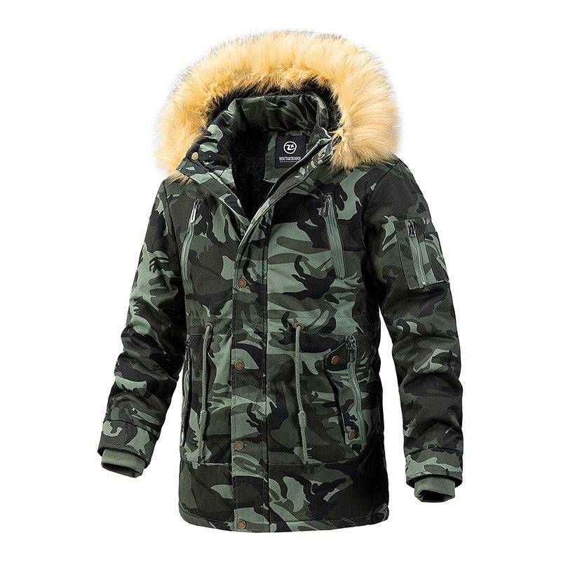 New men's cotton jacket with added fleece and thick cotton coat for autumn and winter, camouflage workwear, military cold resist