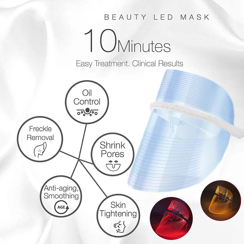 LED Face Light Therapy Photon Facial Mask 3 Color Anti Aging Wrinkle Skin Rejuvenation Skin Care Tool Home Beauty Instrument Spa