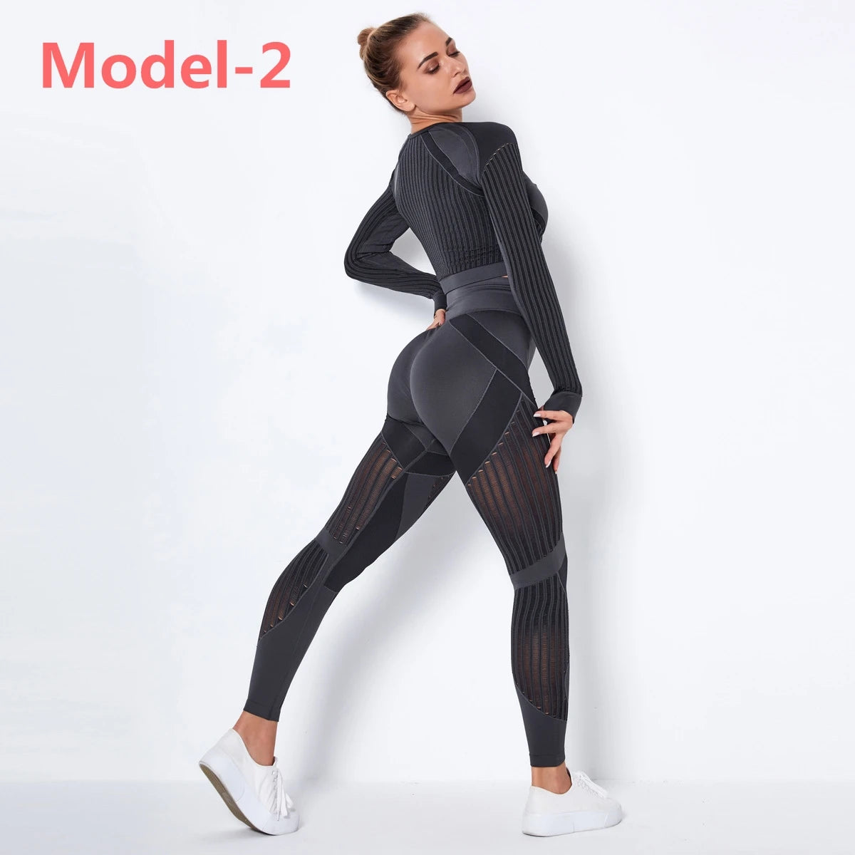 Women Seamless Gym Sets High Waist Gym Mesh Leggings Shirts Suit Long Sleeve Fitness Workout Sports Running Thin Sport Sets