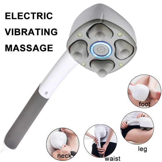 Electric Handheld Massager Four Head Machine Full Body Neck Vertebra Back Muscle Relax Vibrating Deep Tissue Massage Health Care