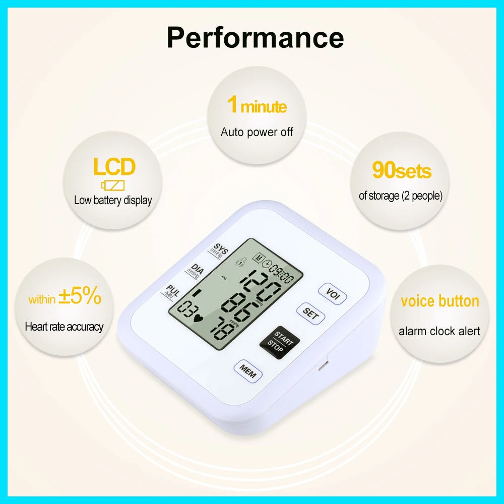 Health Care Arm Blood Pressure Monitor Heart Beat Rate Pulse Meter Tonometer Sphygmomanometers pulsometer