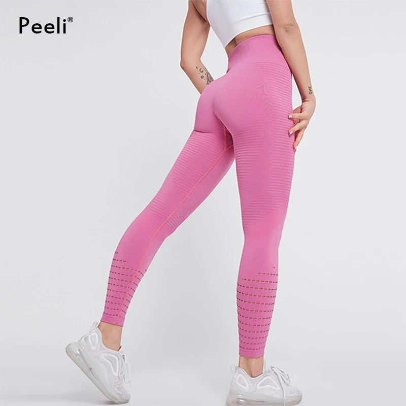 Peeli High Waist Seamless Leggings Yoga Pants Push Up Fitness Tight Workout Tummy Control Gym Leggings Athletic Pants Sportswear