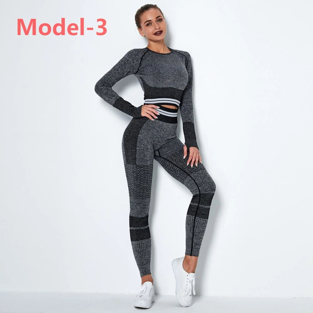 Women Seamless Gym Sets High Waist Gym Mesh Leggings Shirts Suit Long Sleeve Fitness Workout Sports Running Thin Sport Sets