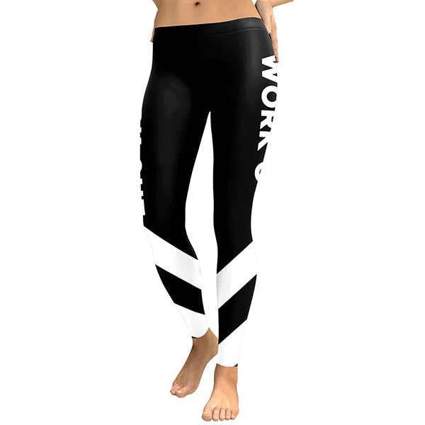 Slim New Striped  Women Leggings Workout Digital Print Fitness High Waist Leggin Black White Patchwork Legging Pant