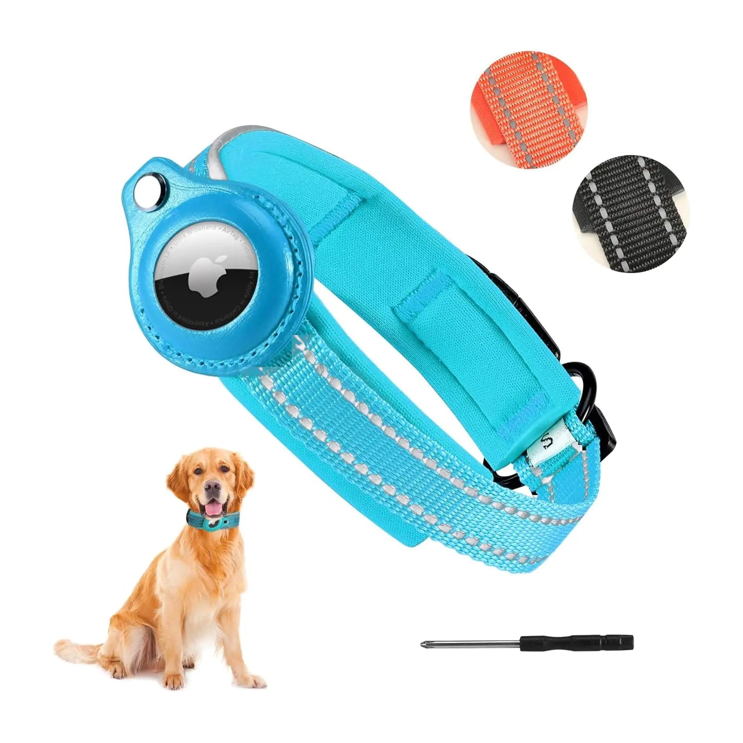 Reflective Dog Collar with AirTag Holder – Adjustable & Durable
