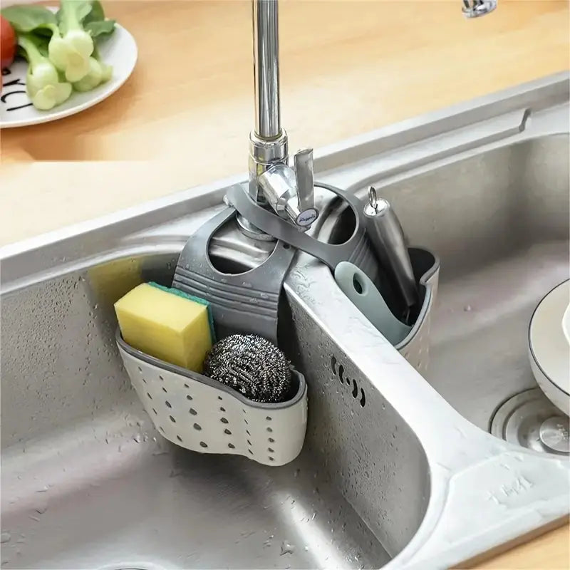 Adjustable Snap-on Sink Sponge Holder for Kitchen Use
